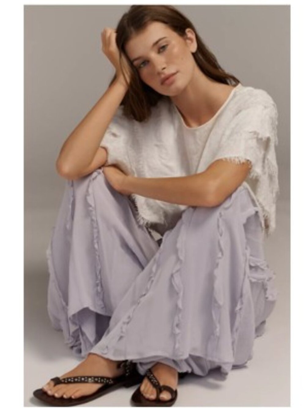 By Anthropologie Sheer Ruffle Flare Pants in Lavender – Size 6 – NWT - Picture 3 of 10